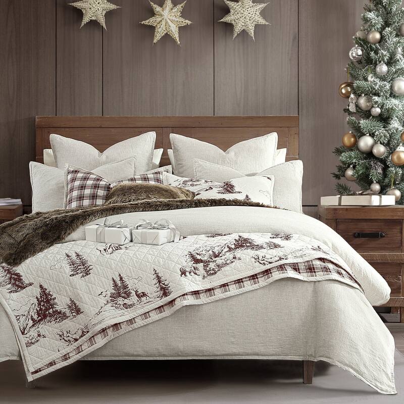 Paseo Road White Pine Toile Rustic Cabin Bedding 3 Piece Reversible Quilt Set
