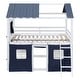 preview thumbnail 3 of 14, Playhouse Design Full over Full Wood Bunk Bed with Elegant and Elaborated Windows, Sills and Tent, Space-saving, Blue+White