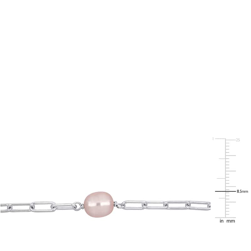 Miadora 8-9mm Pink Cultured Freshwater Pearl Station Necklace in Sterling Silver - 18 in x 8.4 mm