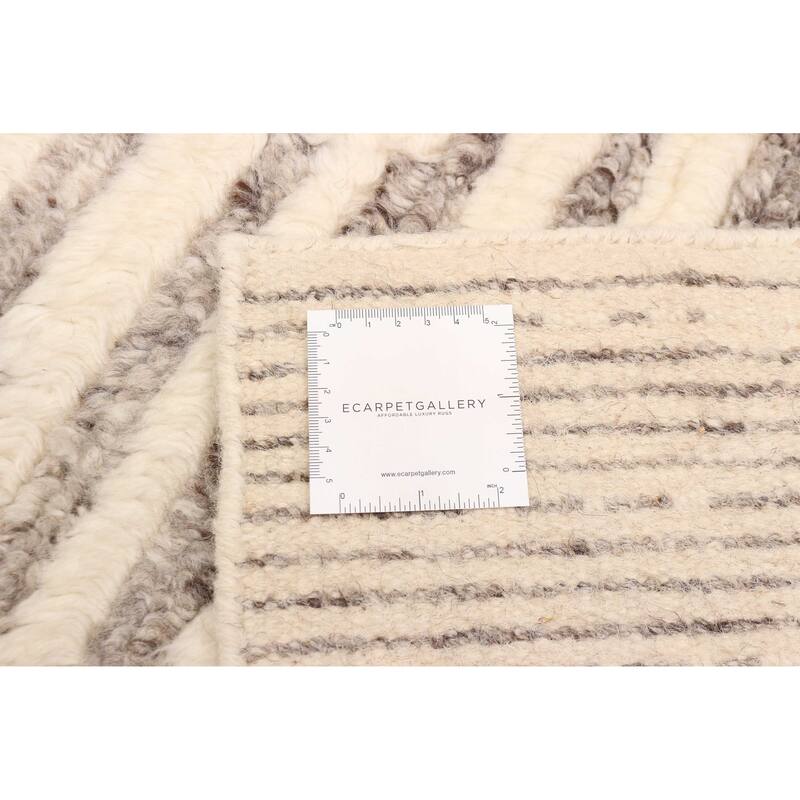 ECARPETGALLERY Hand-knotted Tangier Cream, Grey Wool Rug - 5'1 x 8'0