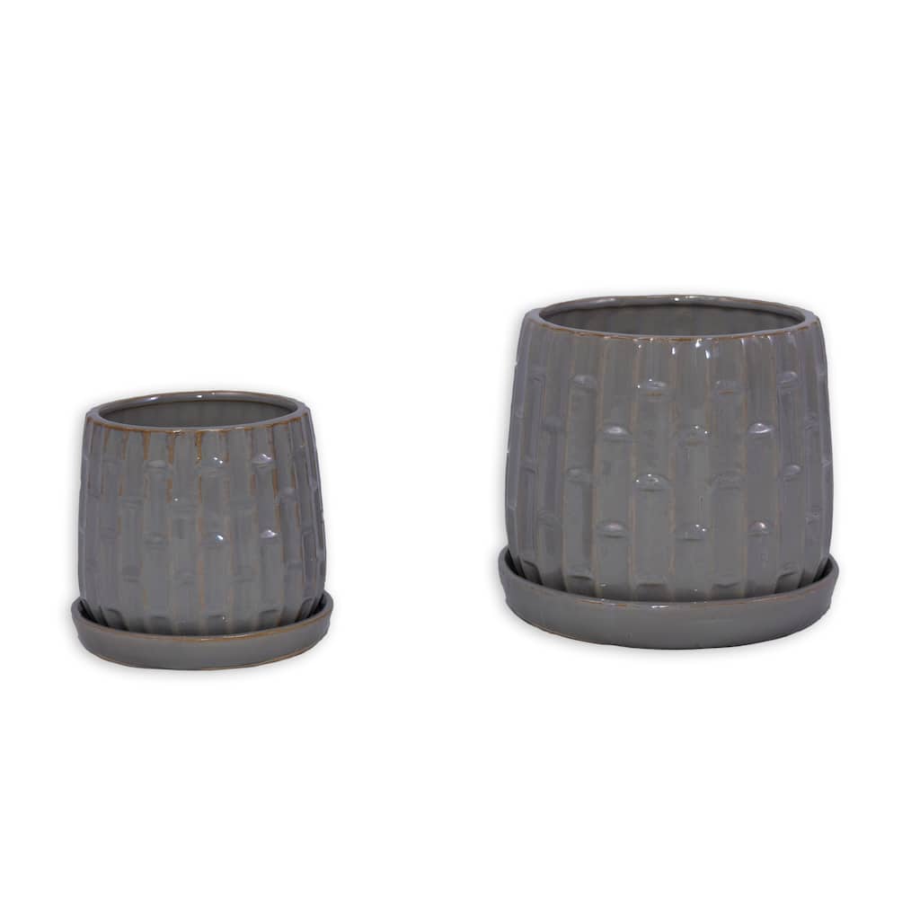 Set of 2 Ceramic Flowerpot, 7" Modern Planter for Patio, Garden, Windowsill