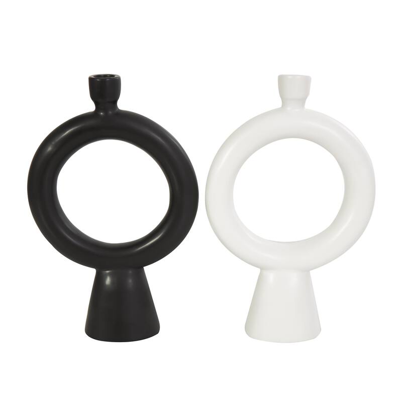Ceramic Geometric Ring Candle Holder - Set of 2 Black - CosmoLiving by Cosmopolitan