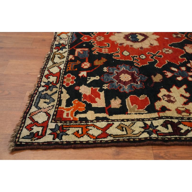 Hand Knotted Oriental 100% Wool Carpet Floral Navy Blue & Blues Runner Rug - 19' 0'' X 3' 6''