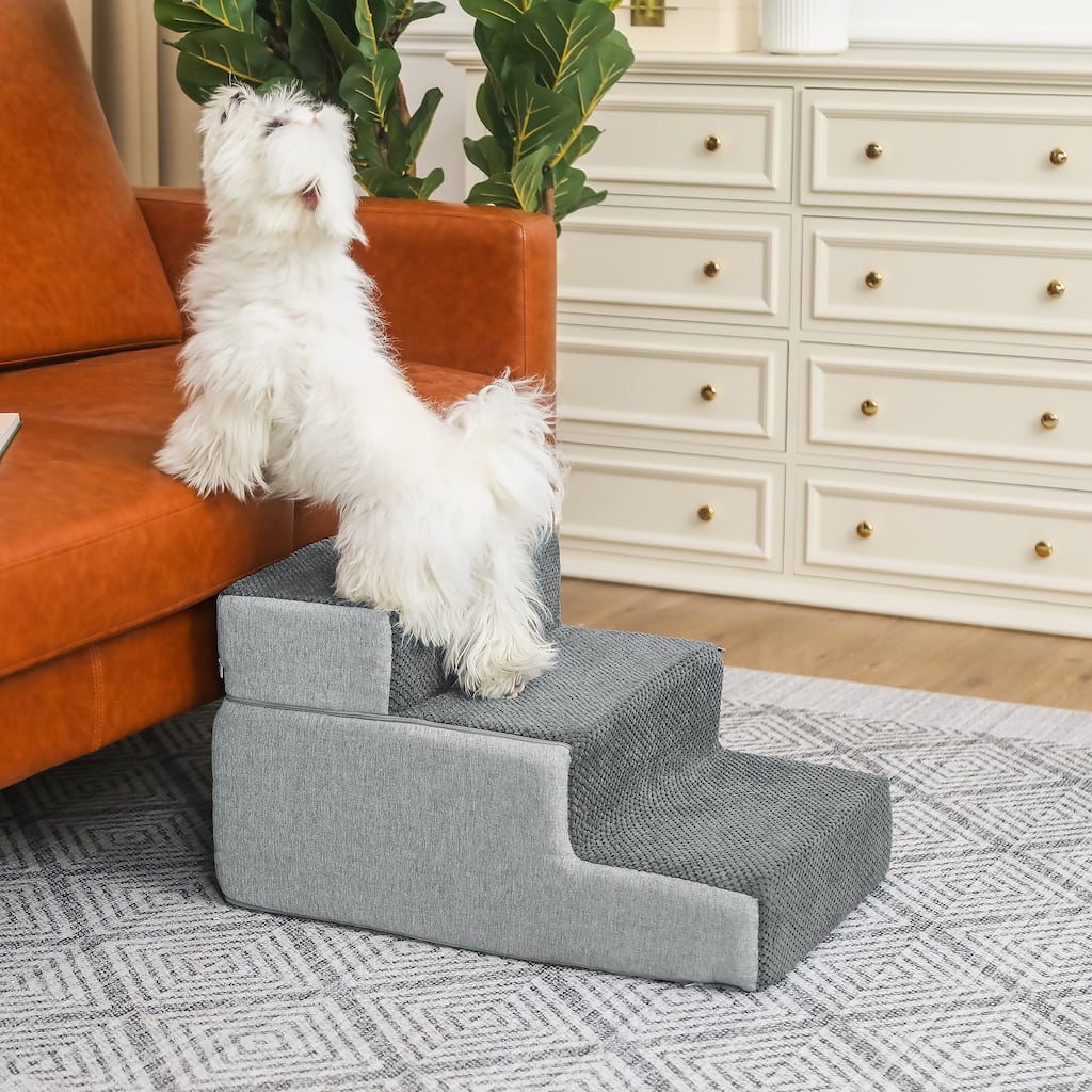 Adeco 3-Tier Dog Stairs Soft Foldable Dog Ramp with Removable Cover
