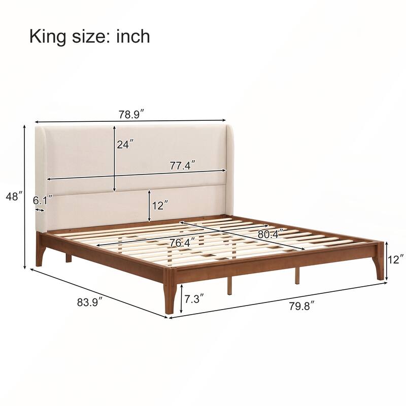 King Size Solid Dry Bamboo Wood 12 Inch Platform Bed