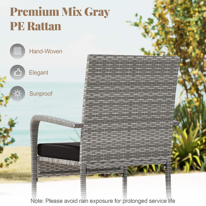 3-Piece Mix Grey Rattan Patio Furniture Set with Cushioned Chairs and Tempered Glass Table for Backyard or Balcony
