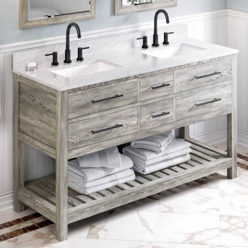 Jeffrey Alexander VKITWAV60R-MARBLE Wavecrest II 60" Free Standing - Weathered Grey / White Carrara