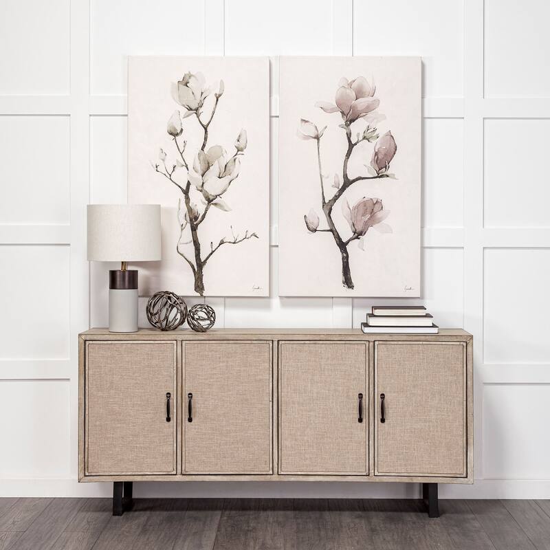 Bellefontaine II Brown Fir Veneer Frame w/ Fabric Covered Cabinet Doors Sideboard - 68.0L x 15.5W x 31.5H