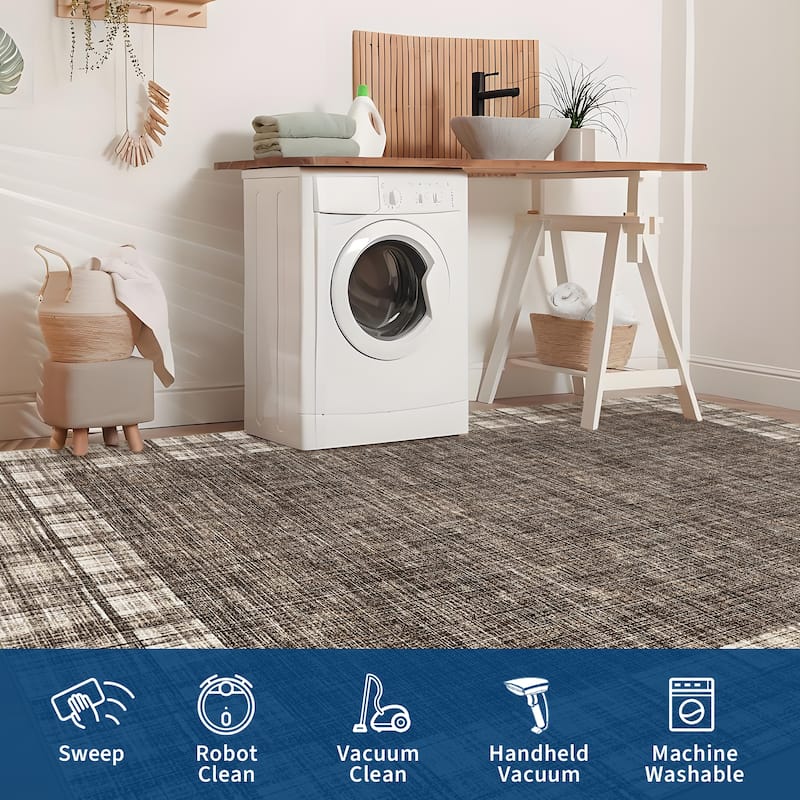 Garvee Linen Border Living Room Area Rug