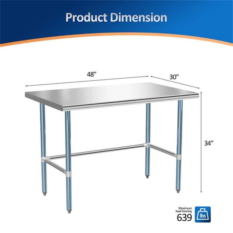 48 X 30 Inch Open Base Stainless Steel Table