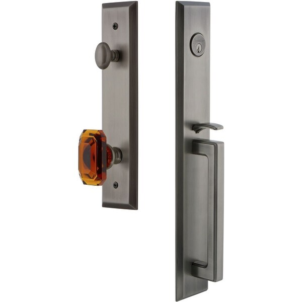Grandeur FAVDGRBCA_ESET_234 Fifth Avenue Solid Brass Rose Keyed Entry Single Cylinder "D" Grip Handleset with Baguette Amber