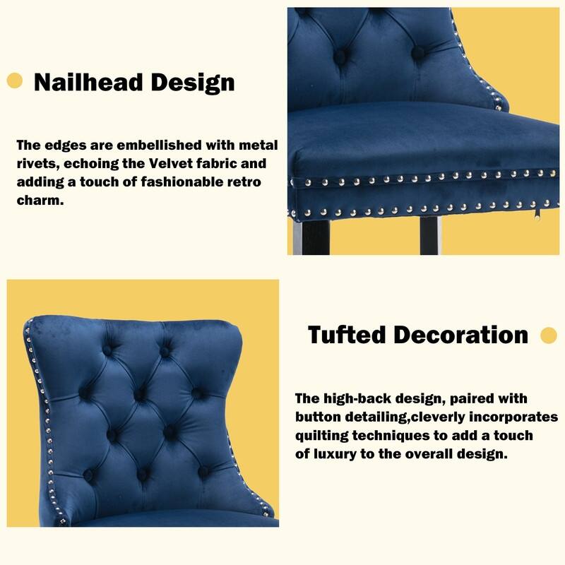 Contemporary Upholstered Velvet Barstools with Button Tufted Set of 2