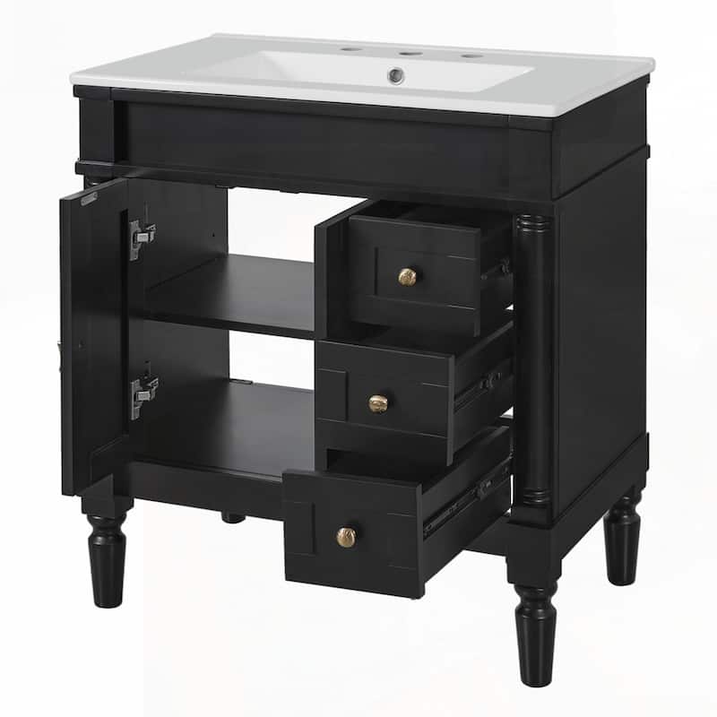 Solid Wood Frame Bathroom Vanity with Ceramic Sink