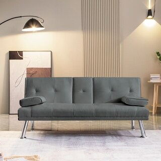 Modern PU Upholstered Convertible Folding Futon Sofa Bed Removable ...