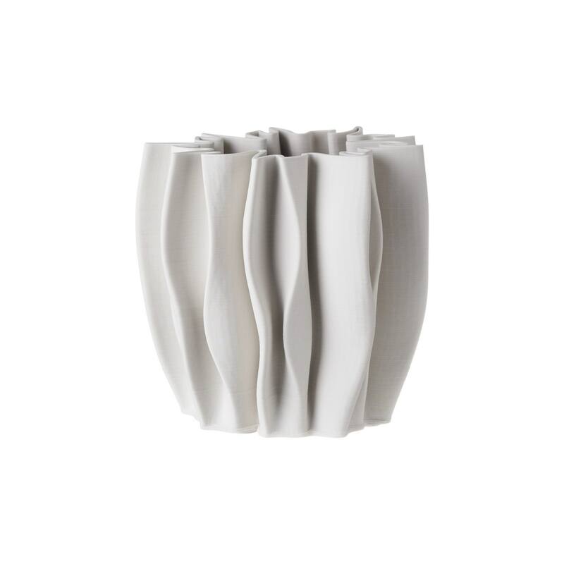 Ceramic Ribbed Column Vase - 9" - White