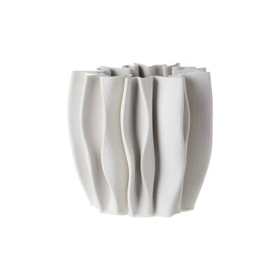 Ceramic Ribbed Column Vase - 9" - White