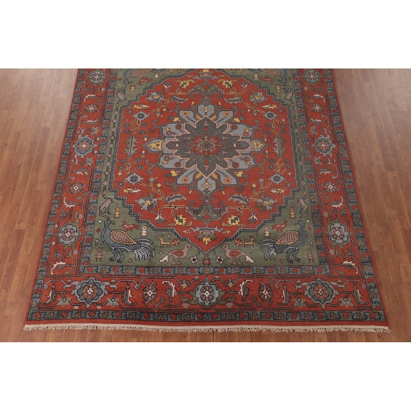 Traditional Orange Ziegler Area Rug Hand-Knotted Wool Carpet - 8'0"x 9'11"