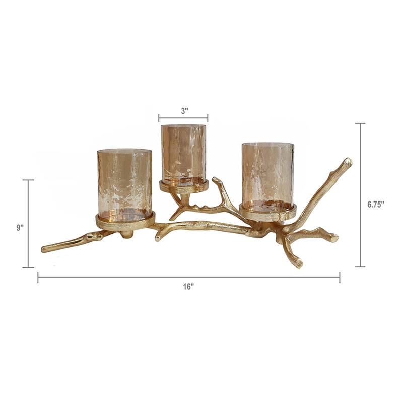Twig Branch with Luster Glass Pillar Holder - 15.75" - Gold