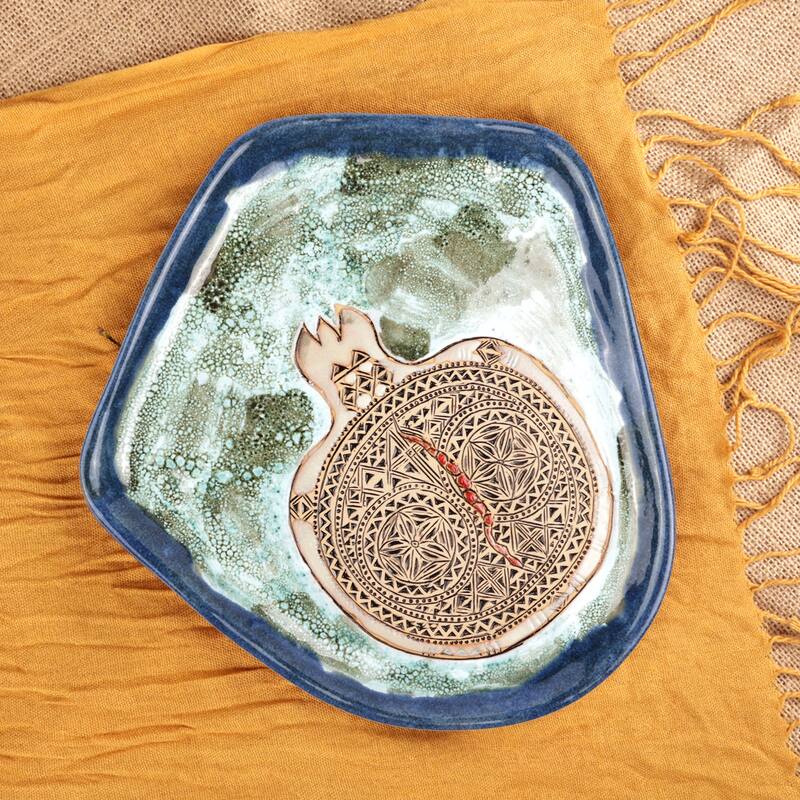Novica Handmade Blue Prophecy Glazed Ceramic Platter
