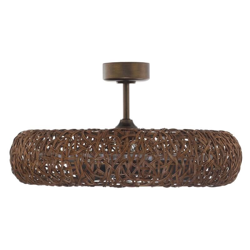 Ceiling Fan 35" Perimost 3-Blade Farmhouse Rattan LED