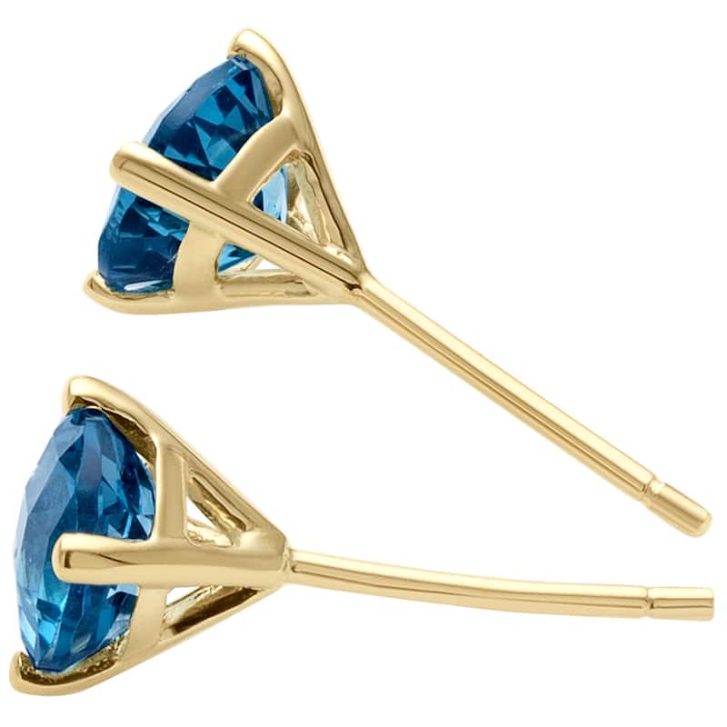 14k Yellow Gold London Blue Topaz Stud Earrings 1.96 ct Round Shape
