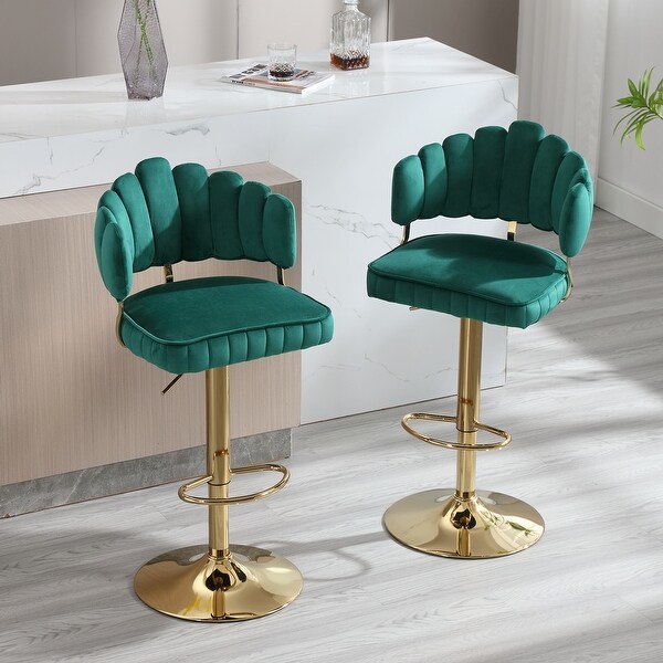 HOMEFUN Velvet Swivel Adjustable Height Scallop Bar Stools With Footrest set of 2 Bed Bath Beyond 38878282