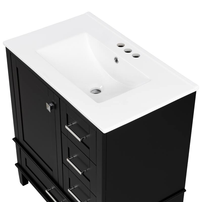 GDFStudio - Lumia Transitional Space Saving Freestanding Bathroom Vanity Cabinet with Ceramic Sink and Soft Close Storage