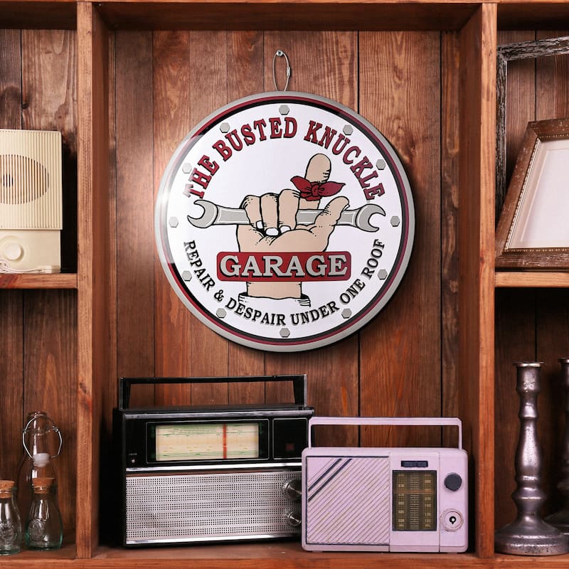 American Art Decor Round Dome Metal Sign - 15" x 15" - Car Garage Sign
