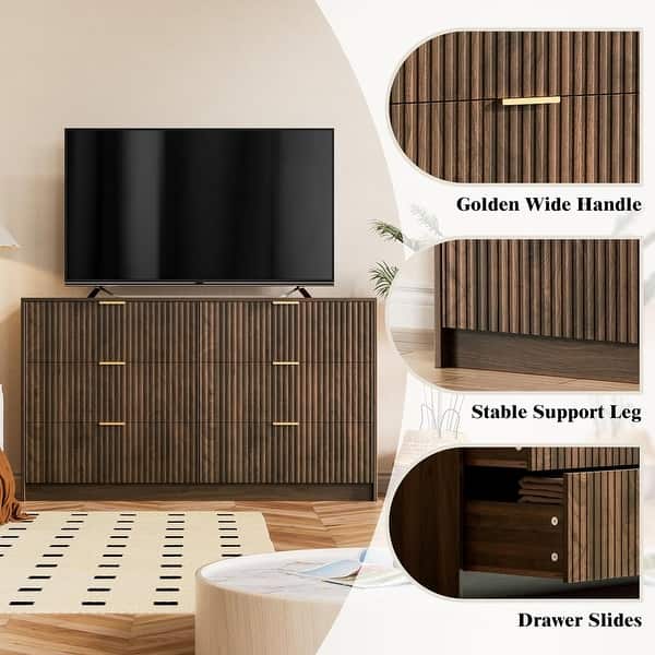 walnut dresser with gold hardware Walnut Fluted Modern Dresser, Wide Chest of Drawers Storage Cabinet with Gold  Handles for Bedroom Living Room Entryway - On Sale - Bed Bath & Beyond
