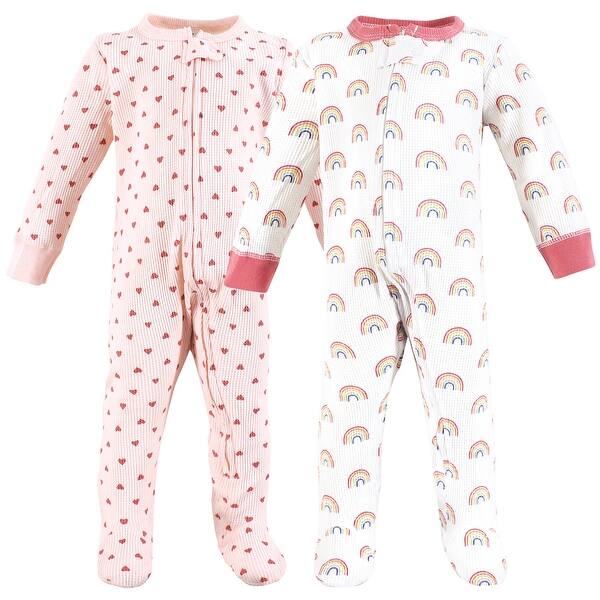 slide 1 of 1, Hudson Baby Infant Girl Thermal Zipper Sleep and Play 2pk, Creative Rainbows 0-3 Months - Creative Rainbows