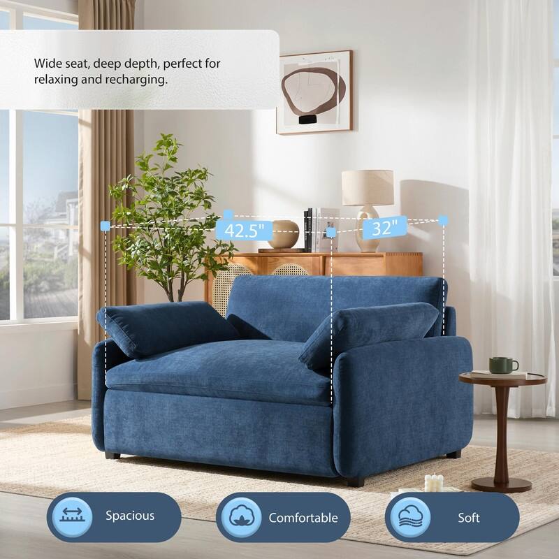 50" x 43" Oversized Chenille Accent Chair, Wide Deep Seat Upholstered Lounge Armchair with Pillows