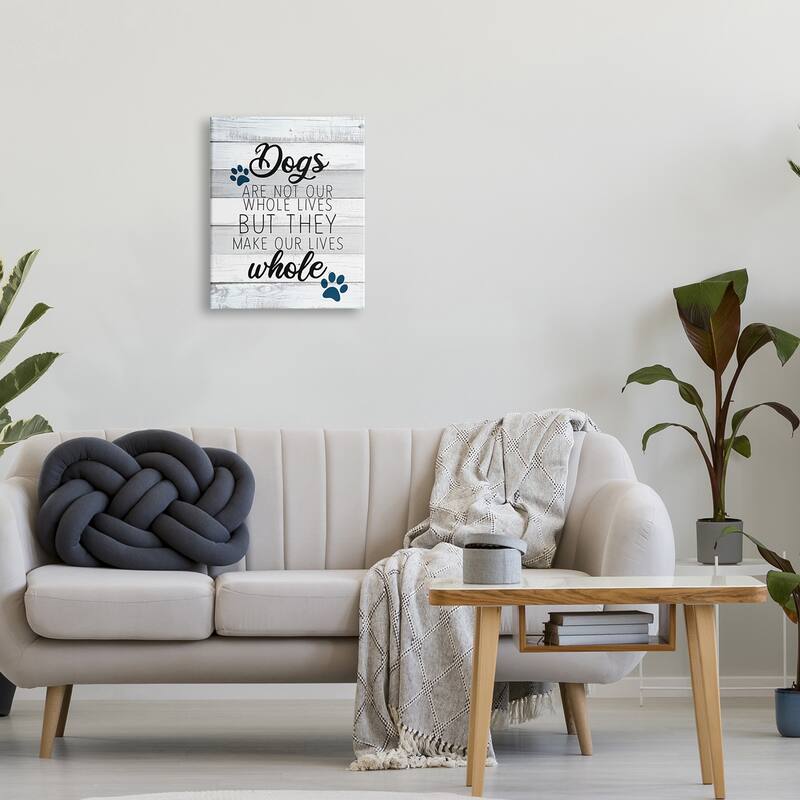 Stupell Dogs Make Our Lives Whole Paw Icon Striped Backdrop Canvas Wall Art - Grey