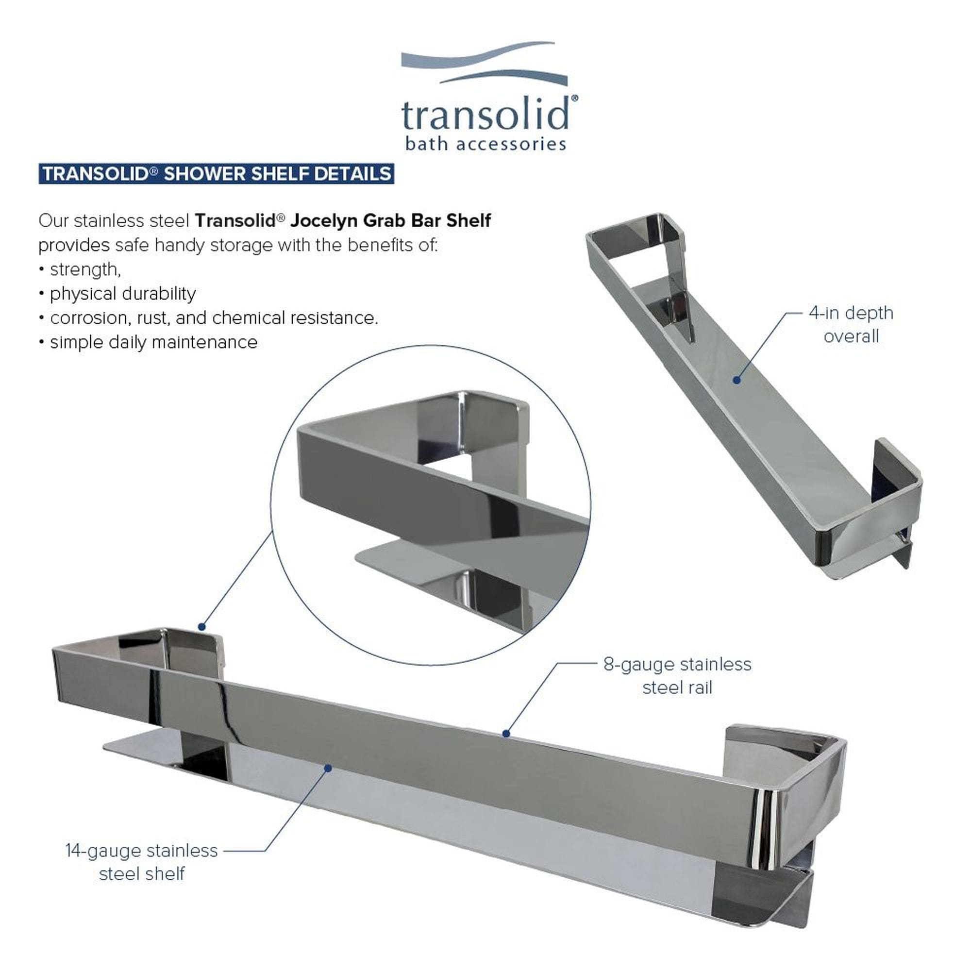 Transolid JGBS20 Jocelyn 20-in Grab Bar Shelf - 20x4x3 - On Sale