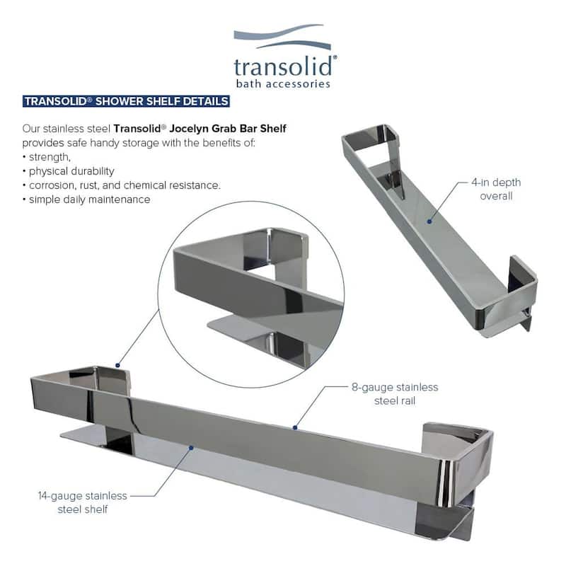 Transolid K-J30-SSC Shower Shelf Kit 30-in Jocelyn Grab Bar Shelf and 2 Corner shelves - 30x4x3