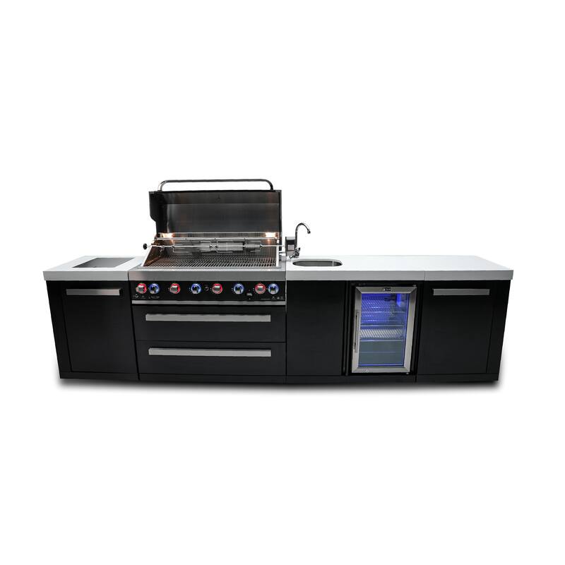 Mont Alpi MAi805-BSSBEV-COMBO Black Stainless Steel Modular Outdoor Kitchen Island w/ Charcoal Tray, Griddle Plate & Pizza Oven