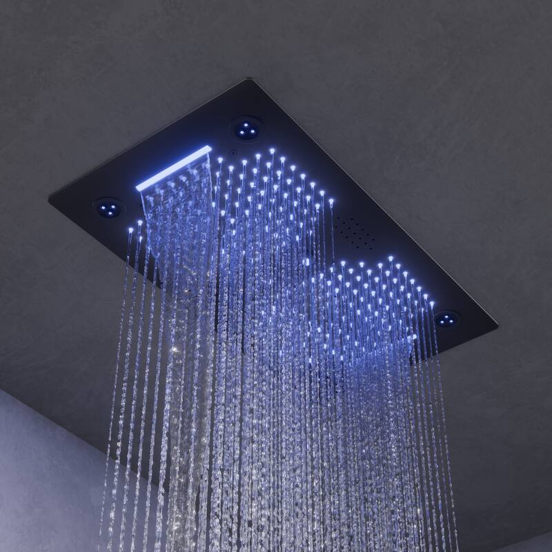 GRANDJOY LED Shower System 28" Luxury Shower Head with 6 Body Jets