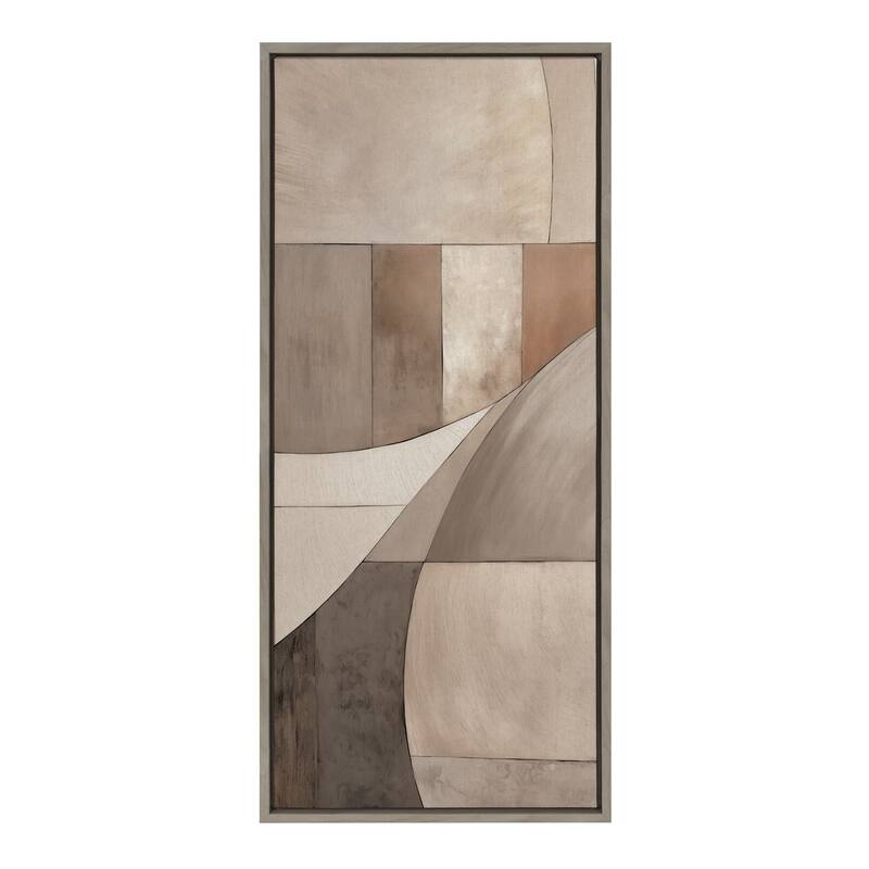 Kate and Laurel Sylvie Curved Grid Abstract on Neutral Linen Framed Canvas by The Creative Bunch Studio