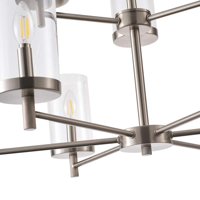 Modern 9-Light Brushed Nickel Candle Chandelier with Clear Glass Shades