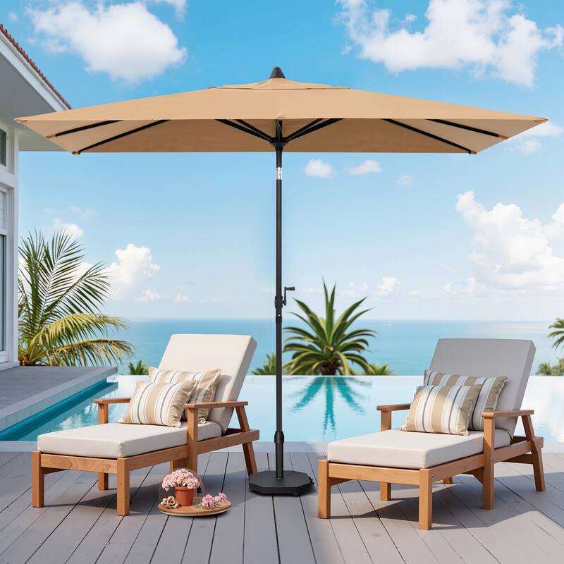 9 x 5 FT Outdoor Patio Rectangular Market Umbrella and Base Stand with Wheels