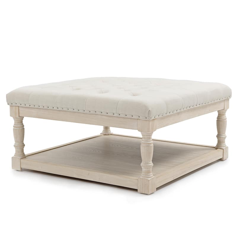 Cairona Tufted Textile 34-inch Shelved Ottoman Table