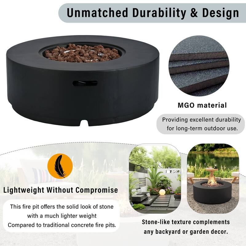 38.2" Round Outdoor Propane Fire Pit, Outside Fire Pit Table with 50000 BTU, Steel Burner, Lava Rocks, Waterproof Cover