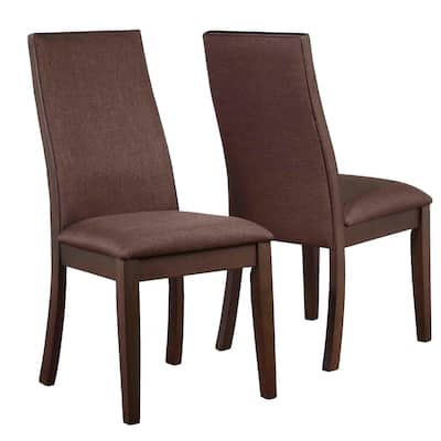 Upholstered Wooden Dining Side Chair, Brown , Set of 2