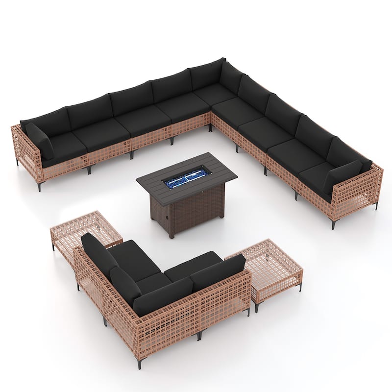 12 - Person Outdoor Sectional Seating Group with Fire Pit