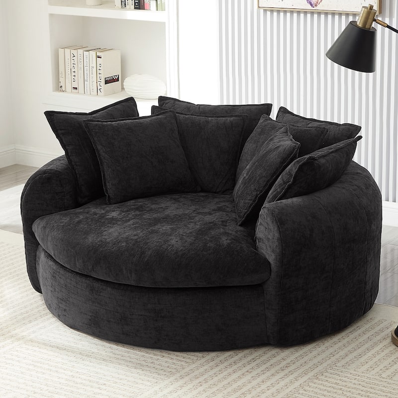 Roomfitters Oversized Round Chaise Sofa 59.8" Upholstered Loveseat with 8 Pillows, Accent Chair for Living Room