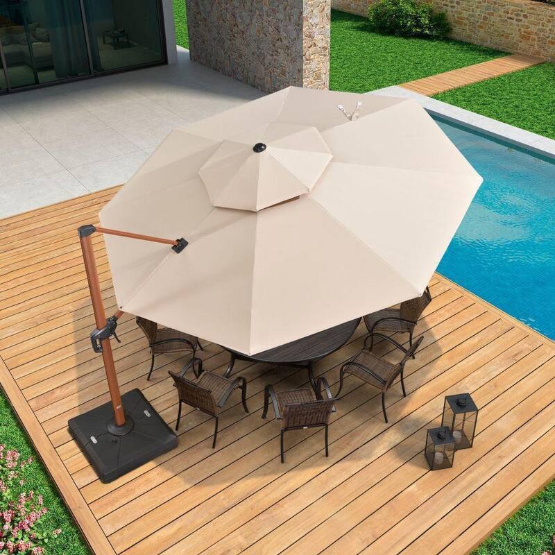 PURPLE LEAF 12ft Round outdoor cantilever Patio Umbrella wood colour