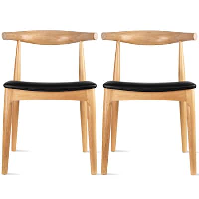 Set of 2 Kennedy Elbow Chairs Farmhouse Wooden Dining Chairs With PU Leather Or Fabric Cushion Seat, Modern Accent Side Chairs