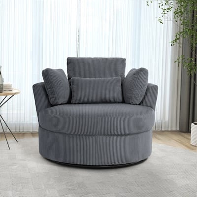 Indoor Corduroy Swivel Chair with Pillows