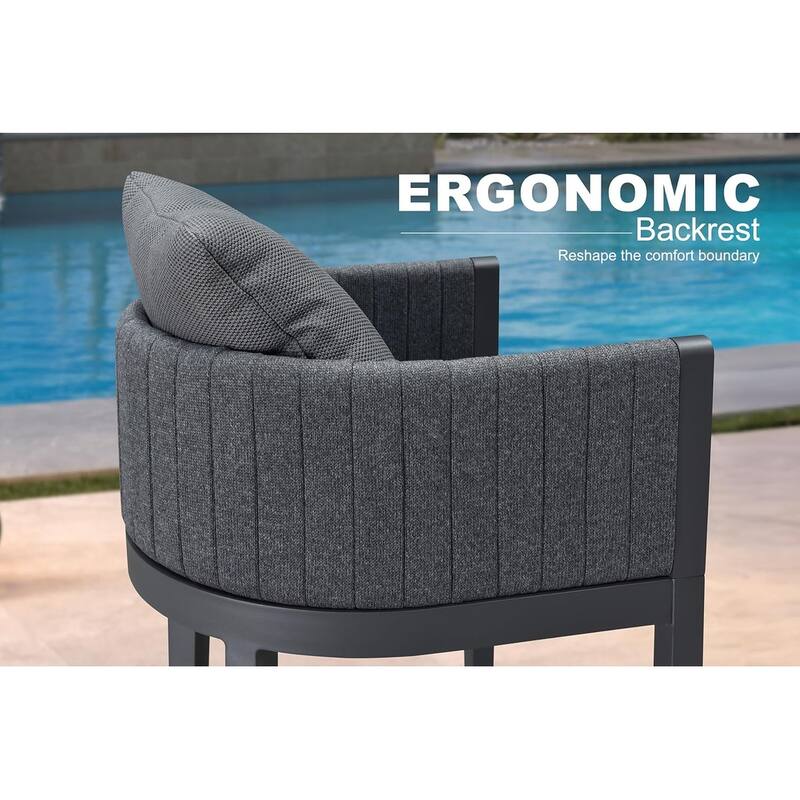 PURPLE LEAF Bar Stool Set of 2 Outdoor Rattan Bar Chair with Back Metal Bar Height Stool Wicker Barstool Dark Grey