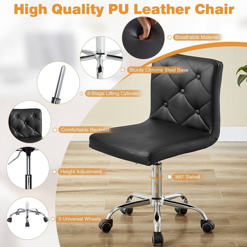 Javlergo Armless Office Desk Chair PU Leather Mid-Back Adjustable Height 360° Rolling Swivel 10 Colors Available Office Chair