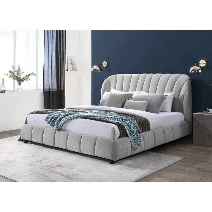 SAFAVIEH Couture Tillie Channel Tufted Bed - Walnut/Light Grey - King